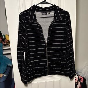 Onque Casuals Black Velvet Zip-Front Jacket with Silver Stripes